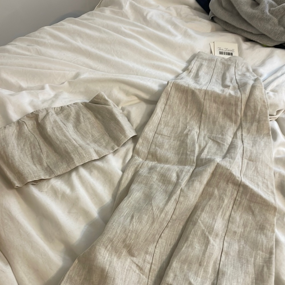 DISSH natural linen strapless crop top + natural linen panel skirt